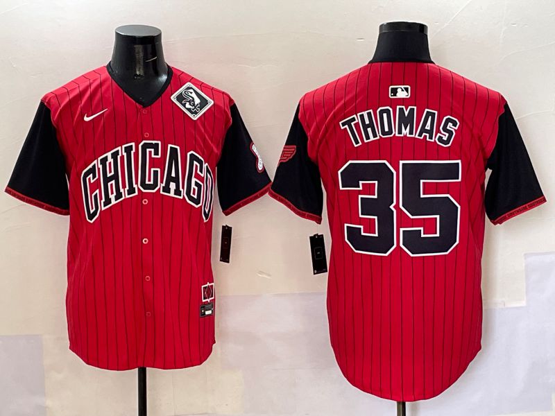 Men 2025 Chicago White Sox #35 Thomas Red Stripe Joint Name Nike MLB Jersey style 44